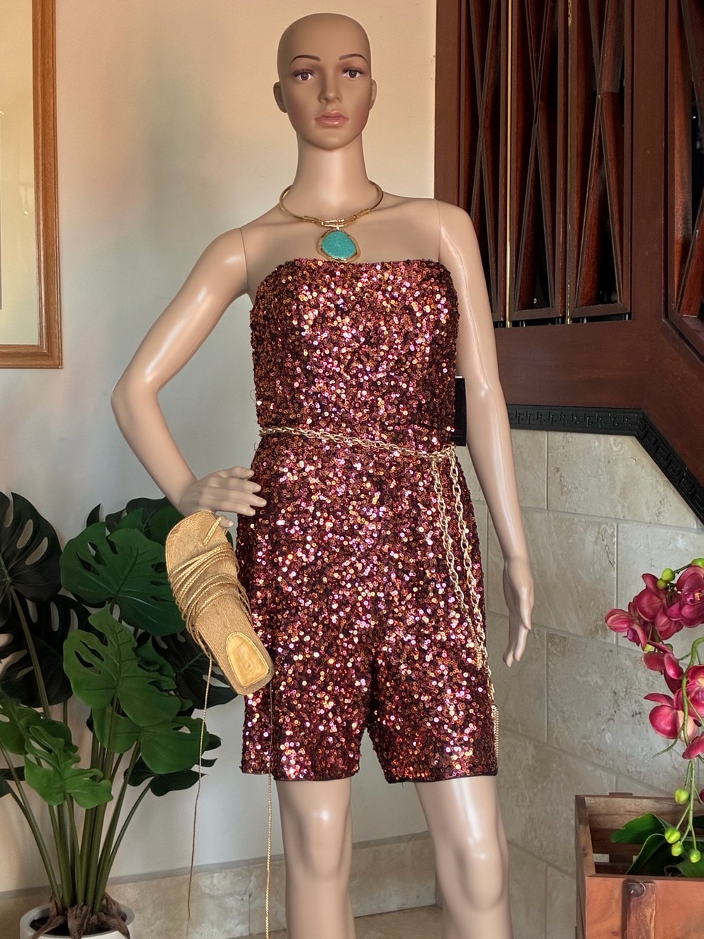 NWT Aidan Mattox Strapless Sequin Romper - Rose Gold / Copper - Size [10] - Picture 3 of 6